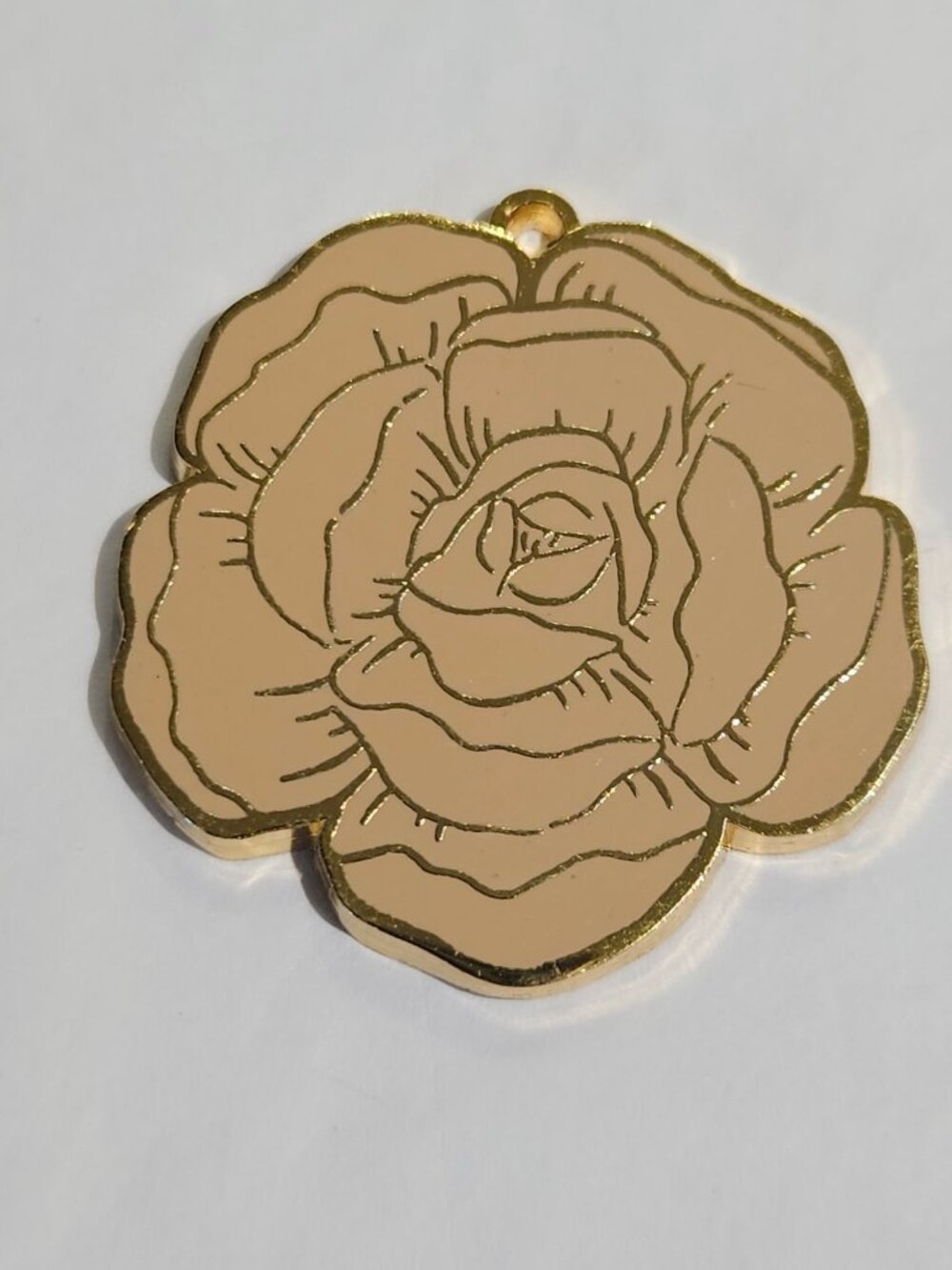 Rose Charm Pendant Dusty Pink Goldtone 1.5 inches